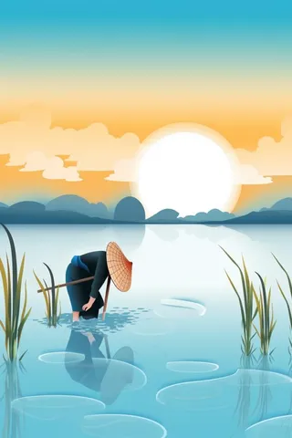 田园简约国风插秧割麦背景