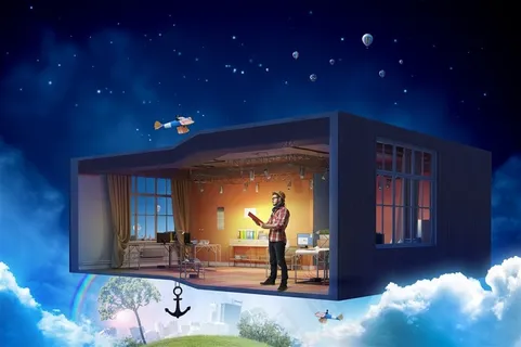 蓝色星空下眺望星空的虚拟小人高清图片 蓝色星空下眺望星空的虚拟小人高清图片