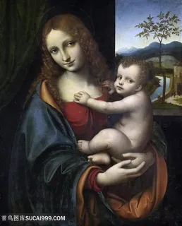 达芬奇油画母子插画