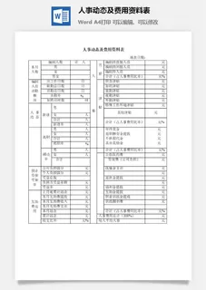人事动态及费用资料表word模板
