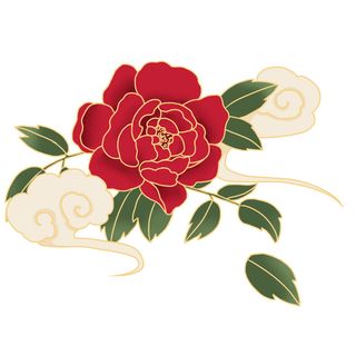 国潮风立体浮雕金边手绘花朵花卉PSD设计PNG免扣图片元素素材