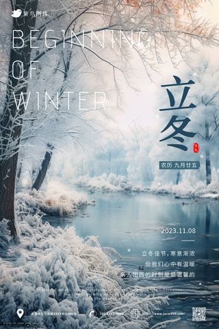 结冰湖面 清新风 立冬节气海报