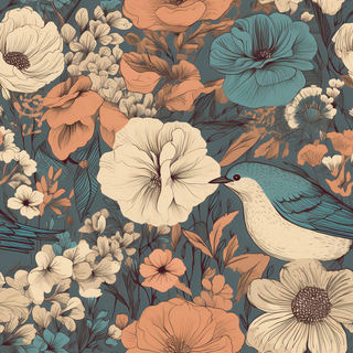 花鸟图，插画风格，无缝贴图，素材