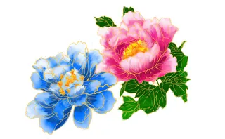 手绘国潮中国风古典牡丹花国花花卉装饰图案PSD设计素材