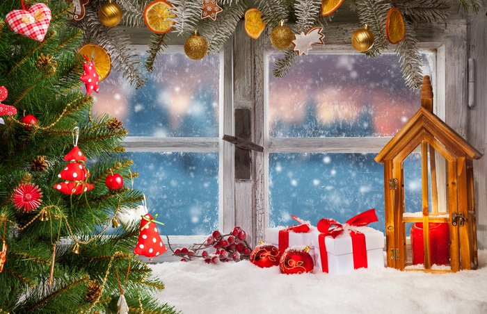 圣诞节装饰窗户门冬天新年装饰室内外场景(49)