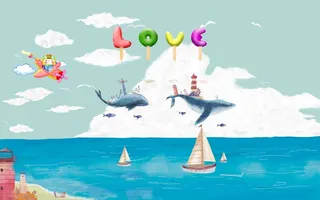 北欧卡通动物背景墙|