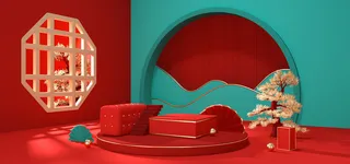 中国风国潮电商促销首页海报C4D背景图3D场景立体设计PSD素材模板