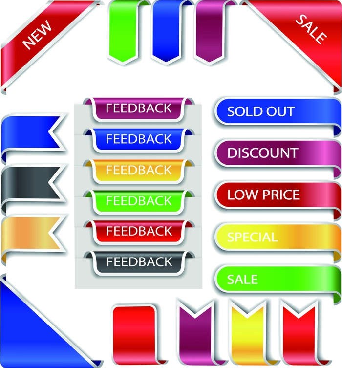 免抠彩色包角丝带标签
