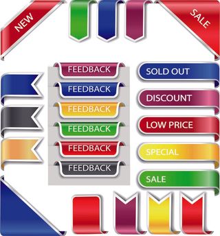 免抠彩色包角丝带标签