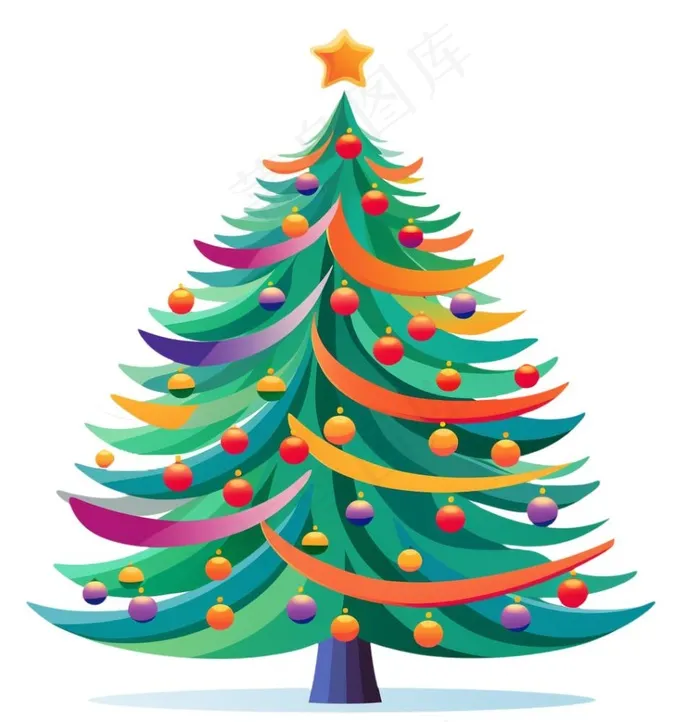 圣诞树节日彩色球卡通插画免抠(1024x1056)