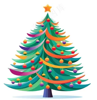 圣诞树节日彩色球卡通插画免抠
