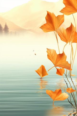 简约银杏叶金鱼简约秋叶背景