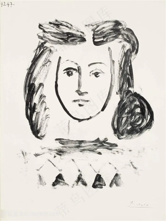 毕加索水彩水墨美女肖像装饰画