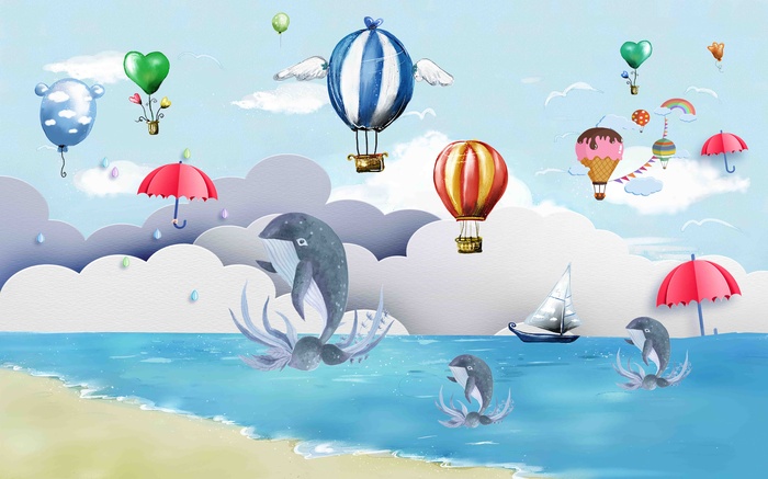 卡通儿童房背景墙壁纸壁画壁布