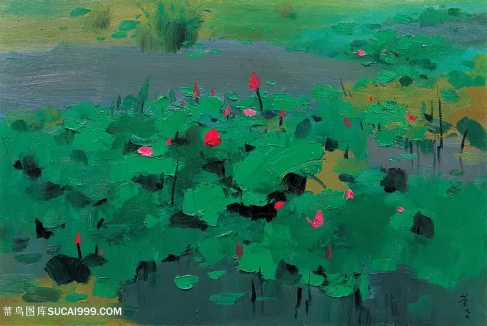 吴冠中手绘荷花美景