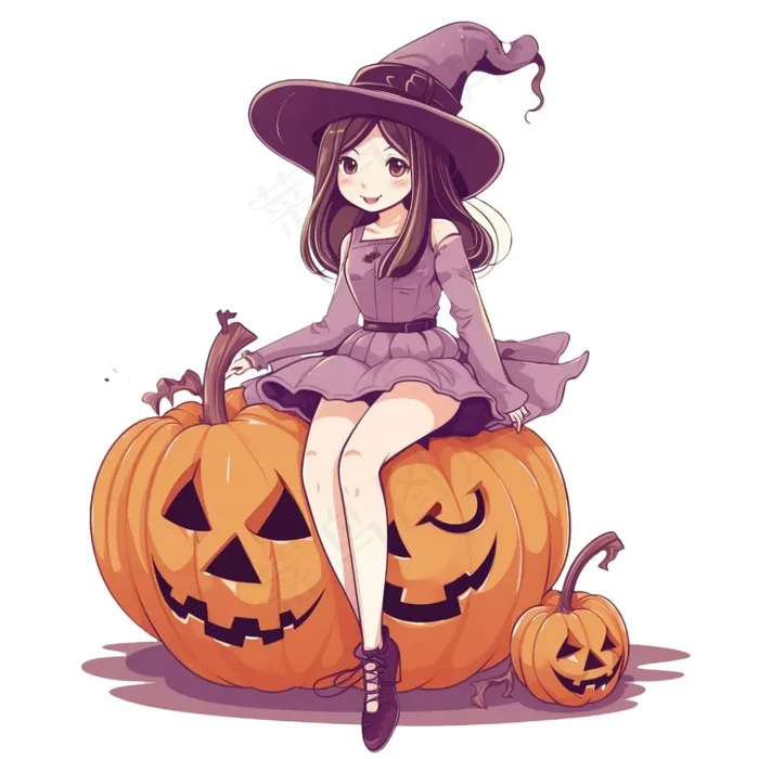 万圣节女巫南瓜灯捣蛋卡通插画免抠(1024x1024)