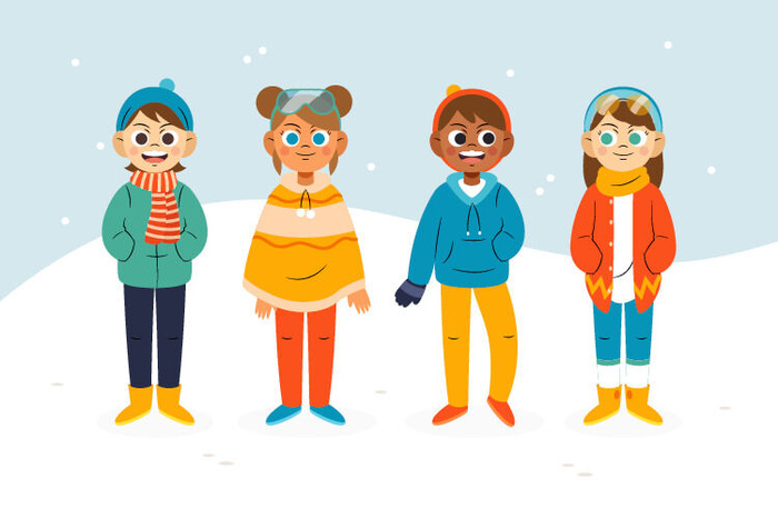 冬天服饰服装冬装穿冬装保暖冬季卡通人物男女装Ai矢量图片素材