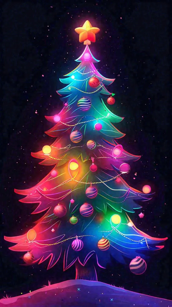 色彩缤纷圣诞树，暗黑彩色树，灯光闪耀(816x1456)