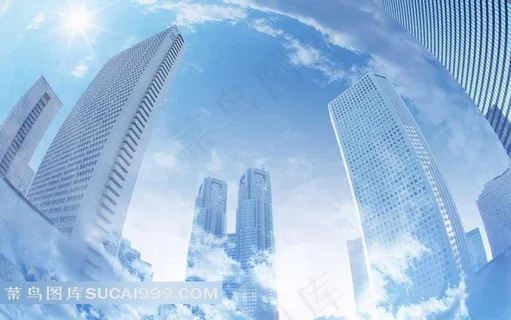 城市高楼大厦蓝天白云背景素材 城市高楼大厦蓝天白云背景素材
