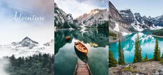 三联自然山水小船装饰画