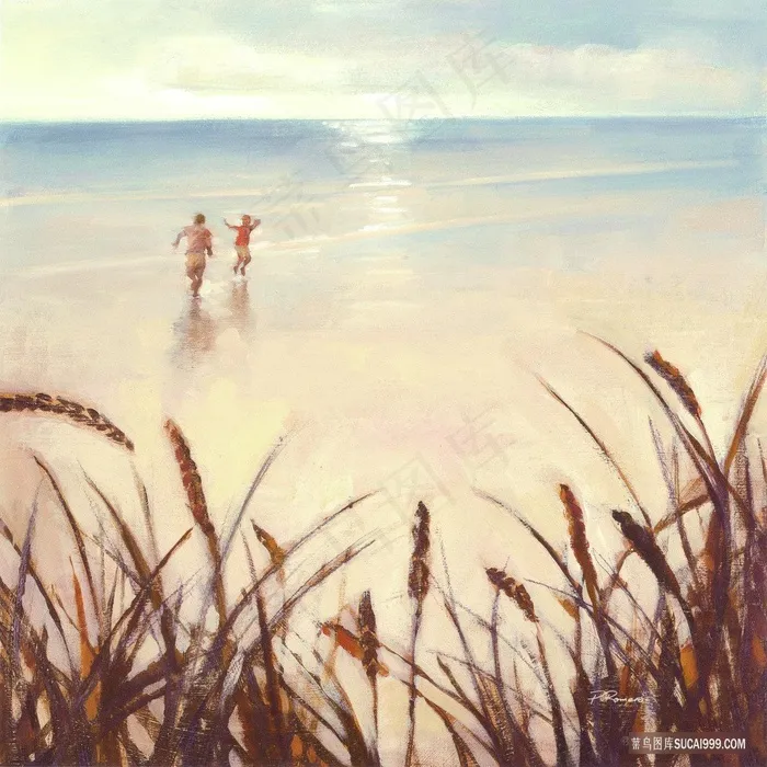唯美海景油画装饰画