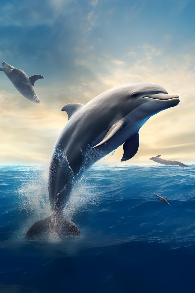 大海海豚生物蓝色背景