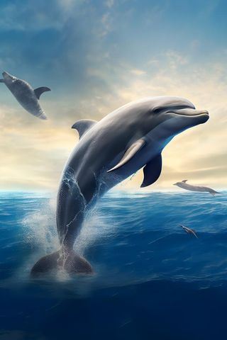 大海海豚生物蓝色背景
