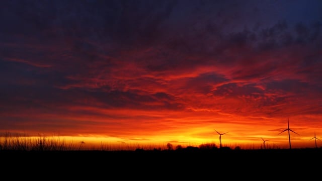 风车, 原野, 草地, 日落, 云, 积云, 自然