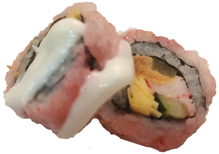 樱花团子寿司日本海苔米饭柚子醋沙拉蛋黄蟹柳酸黄瓜肉松免抠摄影元素素材