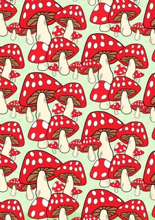 红色蘑菇绿色草地简约风背景图