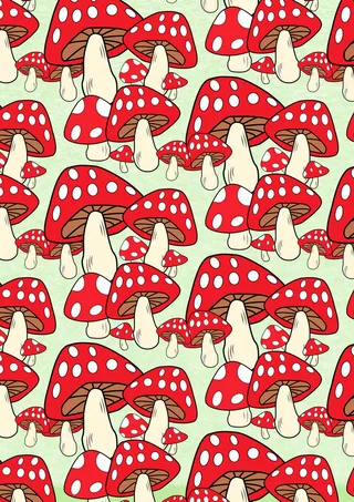 红色蘑菇绿色草地简约风背景图