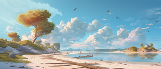 梦幻岛上的海滩清爽干净的风格天蓝色和米色宁静的氛围天蓝色背景