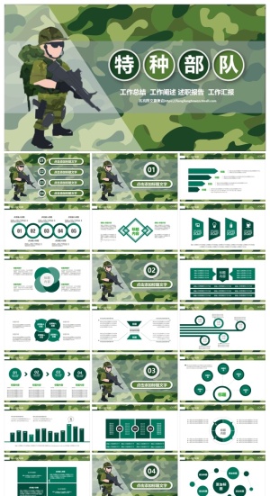 56330迷彩军绿八一军队特种部队武警PPT模板