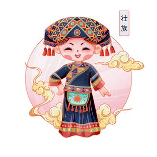 国潮Q版56个少数民族人物卡通形象服饰插画民族风服饰元素PSD素材