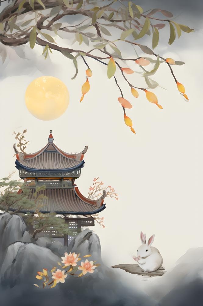 国风兔子月光背景(2400x3600)