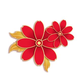 国潮风立体浮雕金边手绘花朵花卉PSD设计PNG免扣图片元素素材