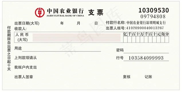 农业银行支票
