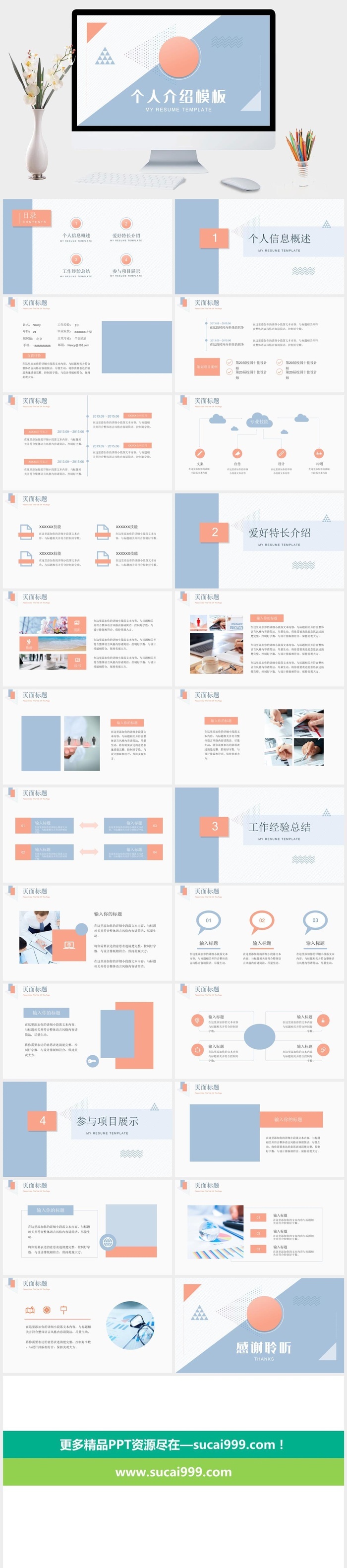 淡雅个人简历自我介绍PPT模板