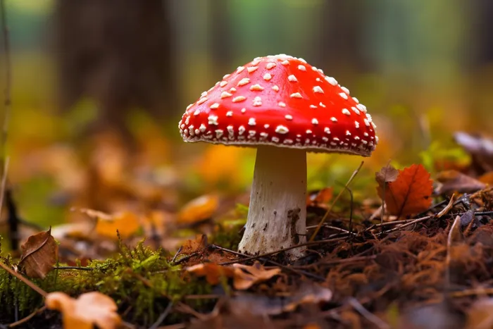 森林里的红蘑菇毒蘑菇苔藓摄影图(4032x2688)
