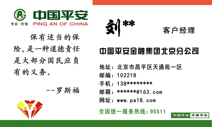 中国平安名片psd模版下载