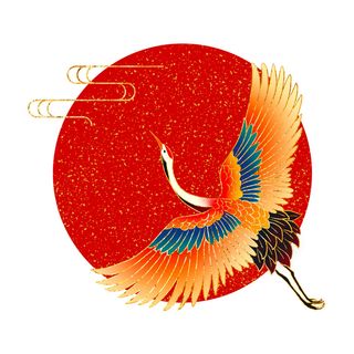 中国风国潮仙鹤山水插画手绘元素场景PSD设计素材