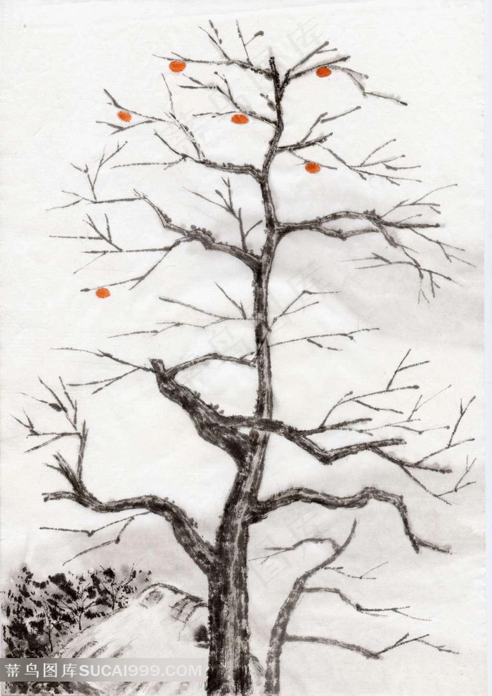 大树树枝水墨画图片