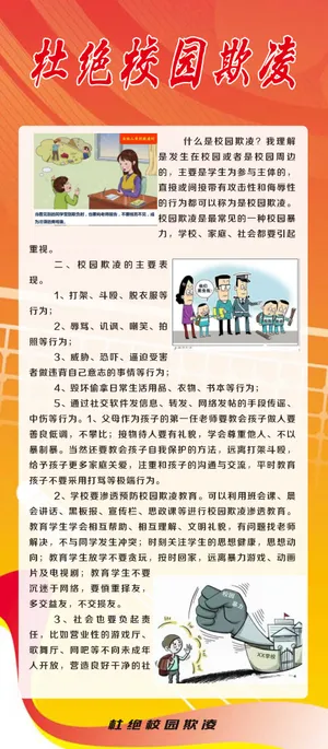 杜绝校园欺凌学校安全知识校霸展架 杜绝校园欺凌学校安全知识校霸展架