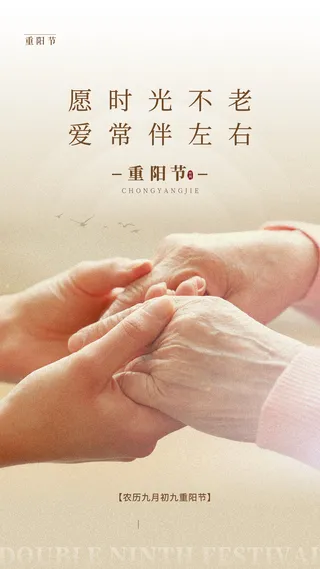 卡其色实拍风重阳节海报