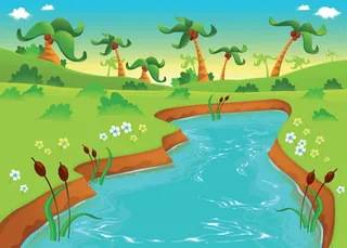 卡通风景绿地小河