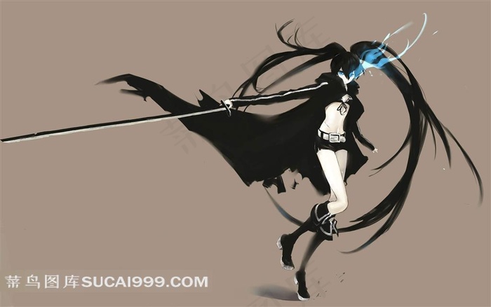 黑岩射手拿剑的动漫美少女插画