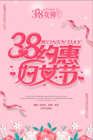 粉色 甜美 3.8 约惠妇女节 女神 海报