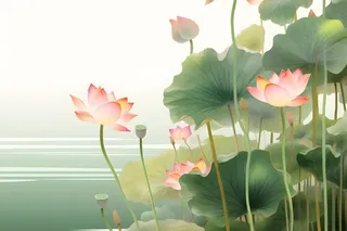 意境国潮荷花简约淡雅背景