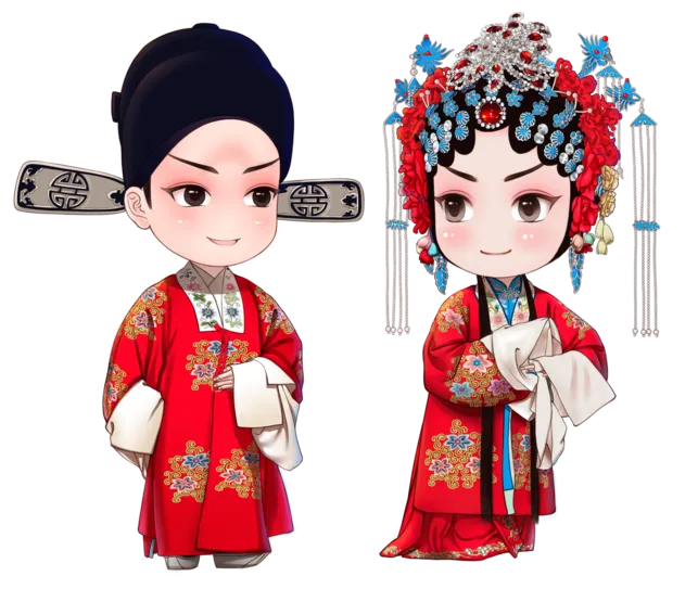 卡通京剧戏剧人物脸谱插画PNG图片 国潮中国风Q版戏剧人物PS素材