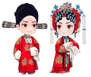 卡通京剧戏剧人物脸谱插画PNG图片 国潮中国风Q版戏剧人物PS素材